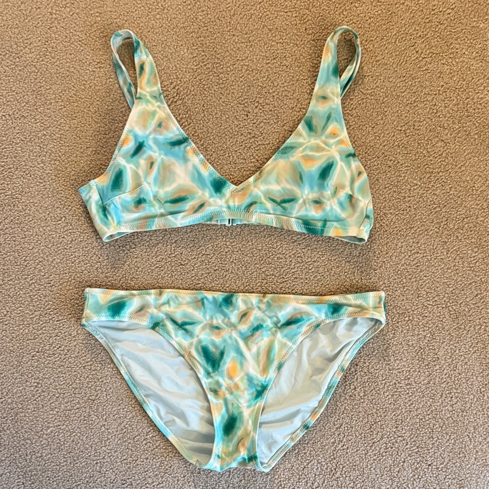 aerie Green Teal and Yellow Marble Print Bikini Set